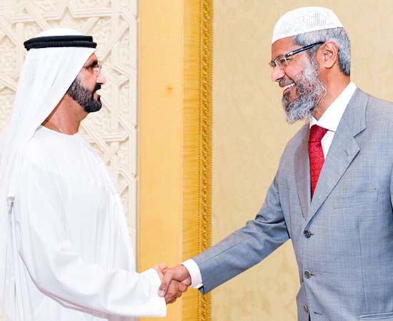 Dr Zakir Naik being welcomed by Shaikh Mohammed bin Rashid Al Maktoum